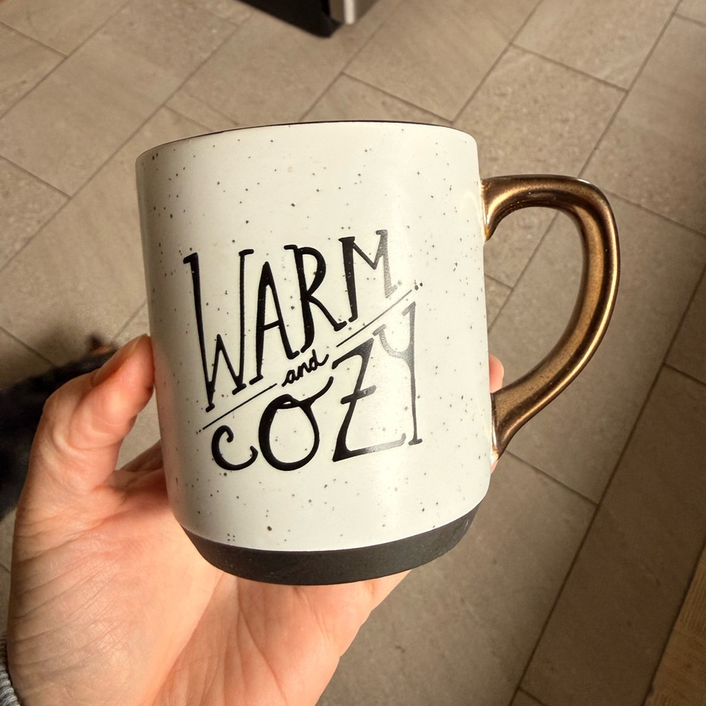 Threshold White Speckled Mug with Gold Handle